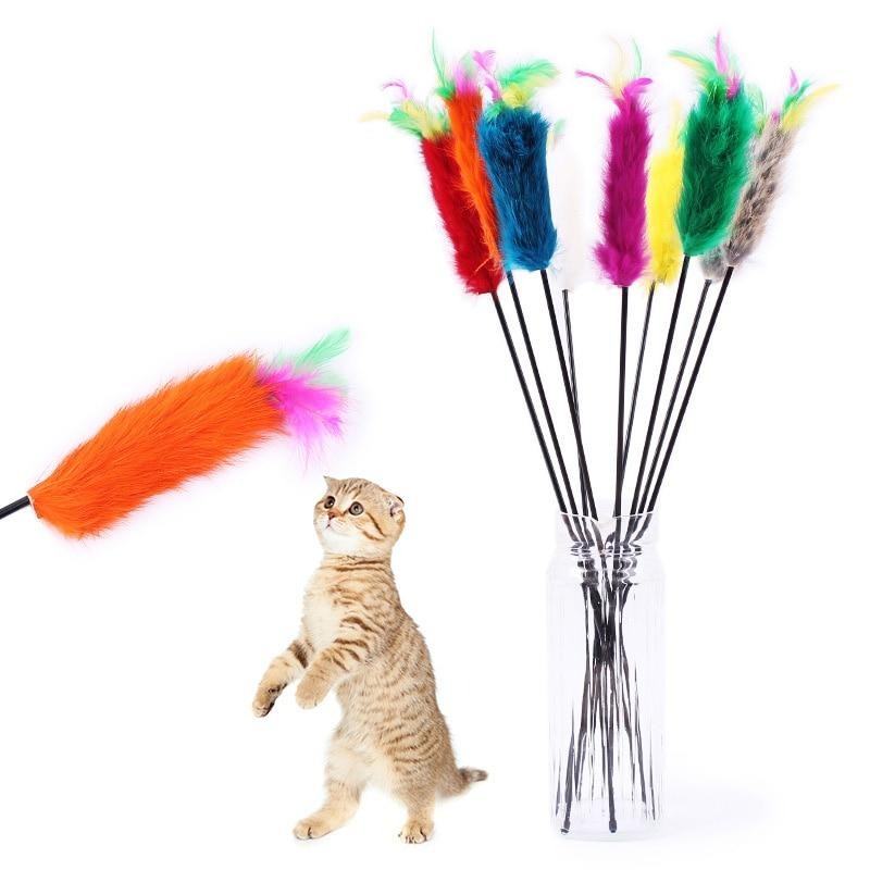 10Pcs/lot Interactive Colorful Feather Toys Soft  Cat Teaser