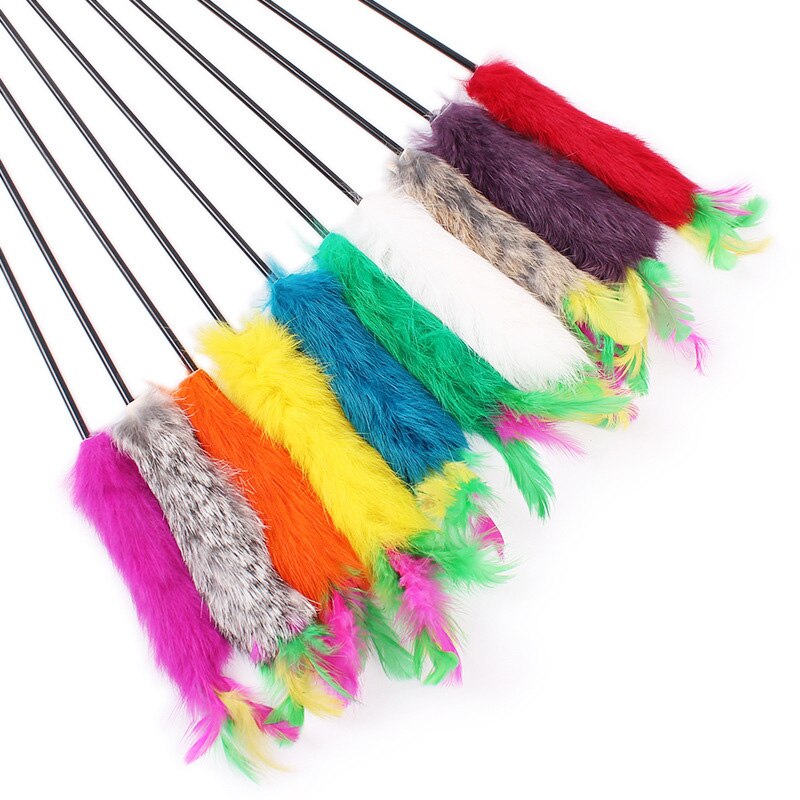 10Pcs/lot Interactive Colorful Feather Toys Soft  Cat Teaser