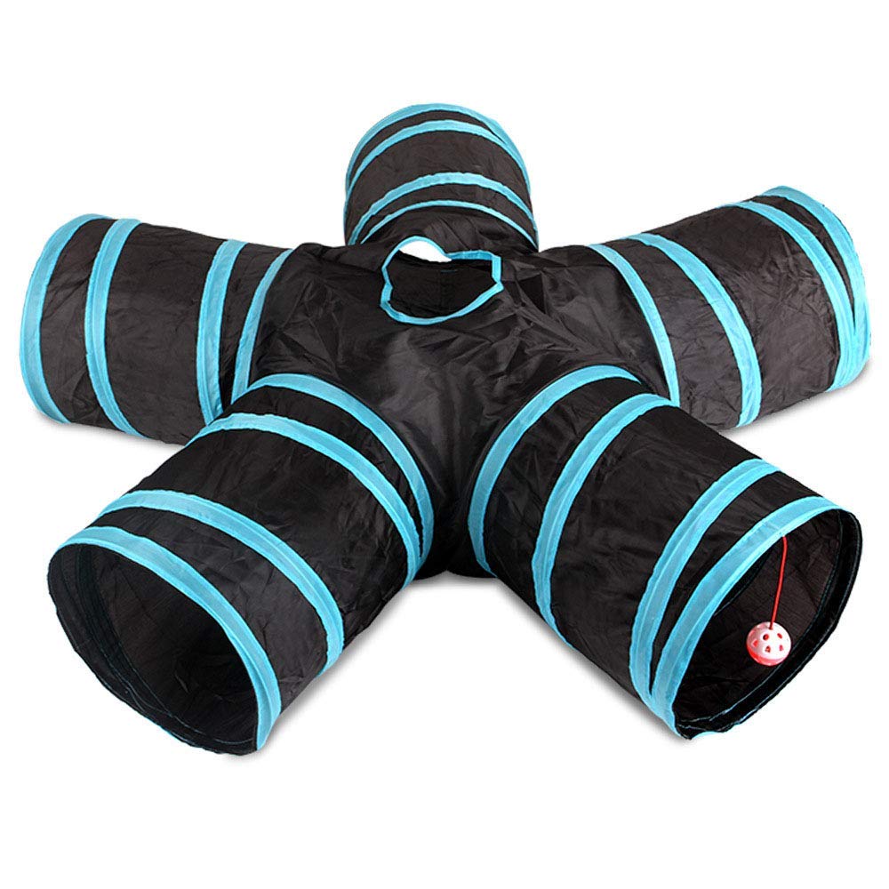 Marstone Practical Cat Tunnel 5-Way Foldable Pet Toy Tunnel black and blue